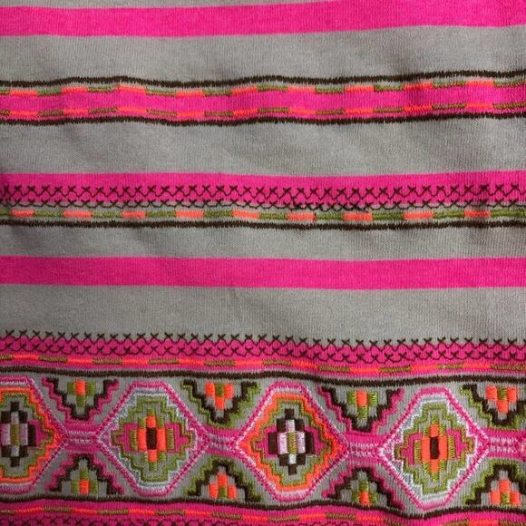 J. Crew Neon Pink Stitchwork Stripe top Embroidery 100% Cotton Size Medium - Picture 7 of 9